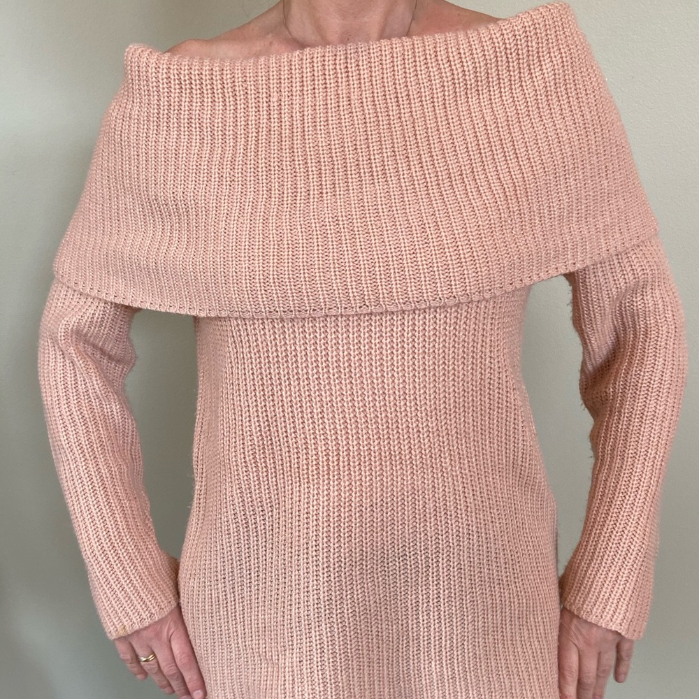 Off the shoulder coral sweater